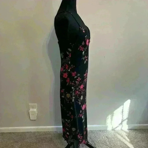 CDC Y2K Spaghetti Strap Black Red Floral Slip Dress Mesh V Neck Size 8 - Picture 5 of 9